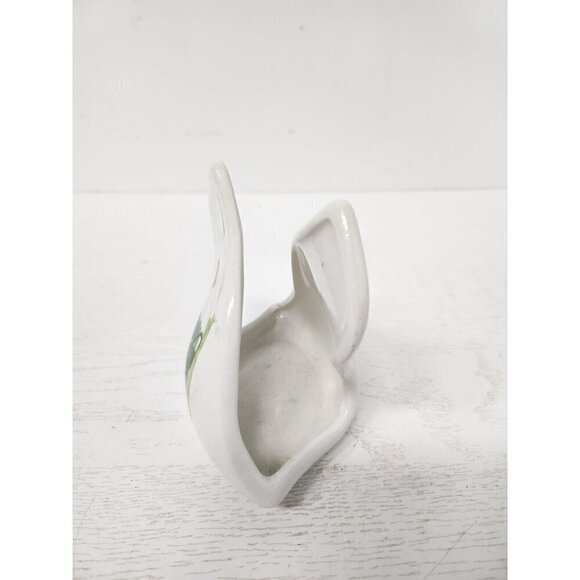 VTG Italian Pottery White Lilly Floral Asymmetrical Design Napkin Holder Ceramic - Picture 4 of 11